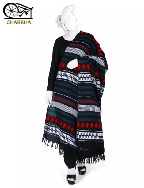 Winter Black Shawl, Chaddar with Stunning Wool