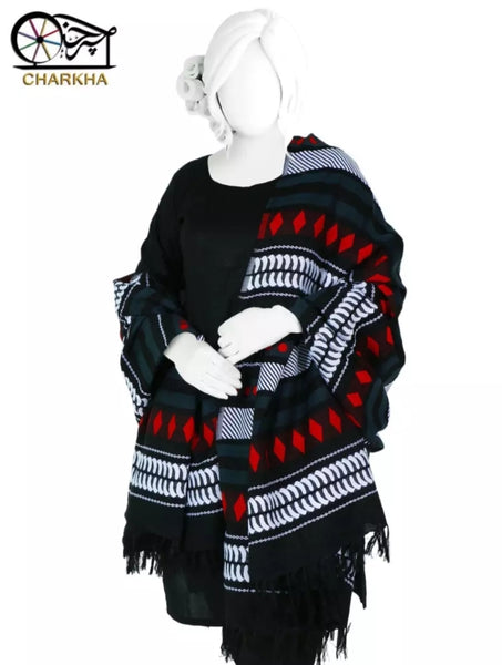 Winter Black Shawl, Chaddar with Stunning Wool