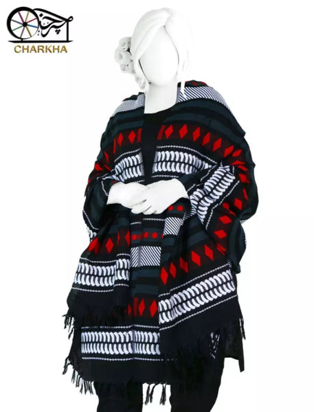 Winter Black Shawl, Chaddar with Stunning Wool