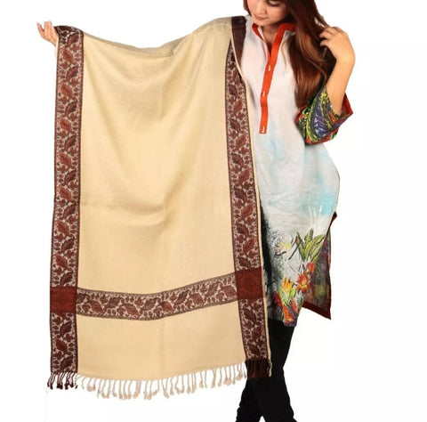 Pista 4 Border Kashmiri Wool Stole.