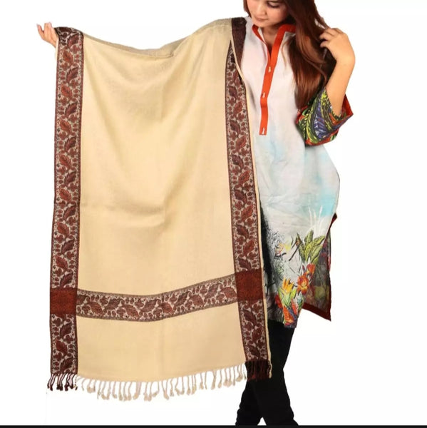Pista 4 Border Kashmiri Wool Stole.
