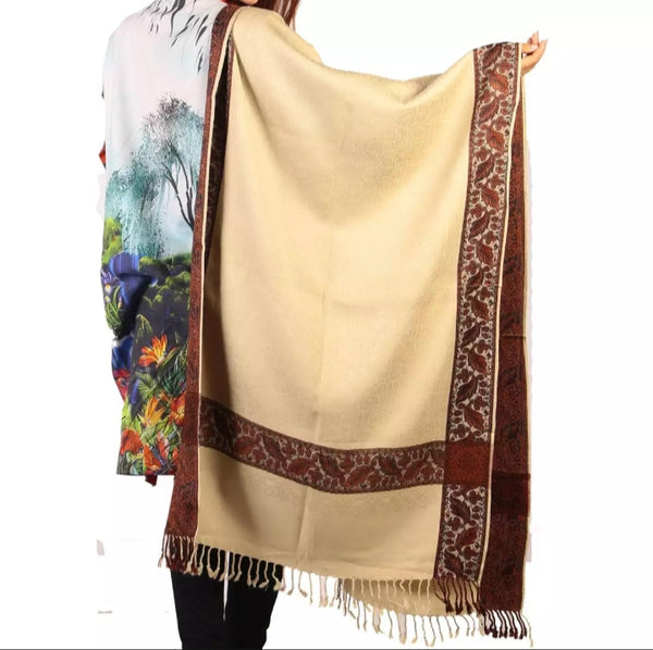 Pista 4 Border Kashmiri Wool Stole.