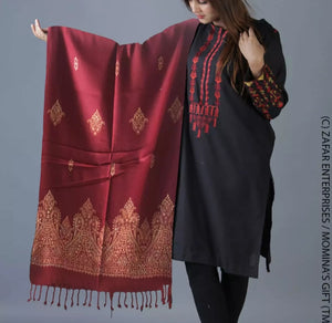 Maroon Saru Kashmiri Block Print and Handwork.