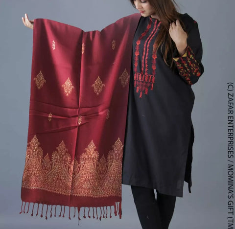 Maroon Saru Kashmiri Block Print and Handwork.