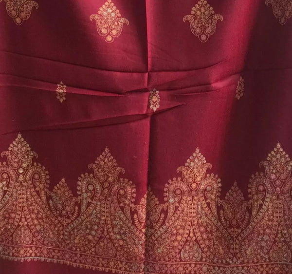 Maroon Saru Kashmiri Block Print and Handwork.