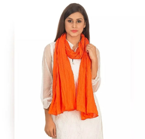 3 piece of Orange Cotton Crush Dupatta For Women.