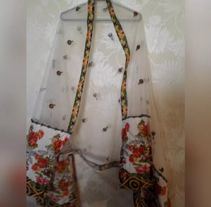 3 piece of White Color Embroidery fancy Dupatta.