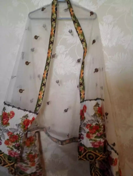 3 piece of White Color Embroidery fancy Dupatta.