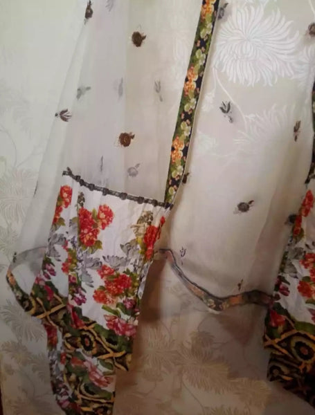 3 piece of White Color Embroidery fancy Dupatta.