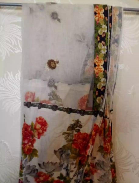 3 piece of White Color Embroidery fancy Dupatta.