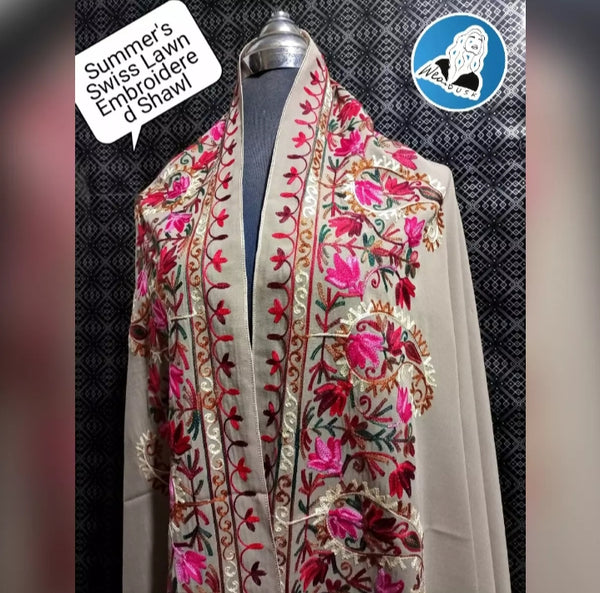 Summer swiss Lawn Embroidery border Shawl.
