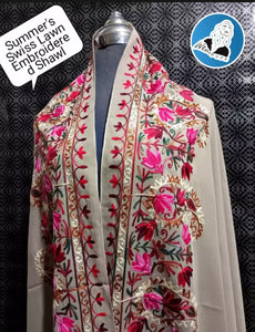Summer swiss Lawn Embroidery border Shawl.