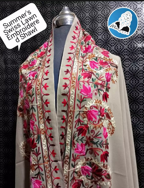 Summer swiss Lawn Embroidery border Shawl.