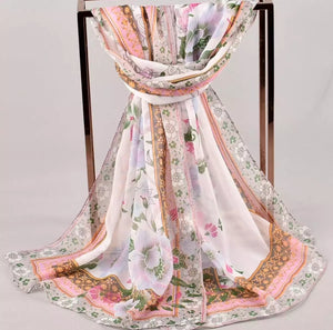 woman printed soft chiffon shawl.