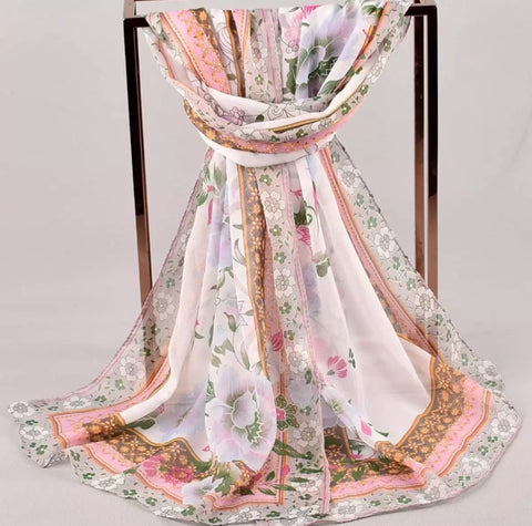 woman printed soft chiffon shawl.