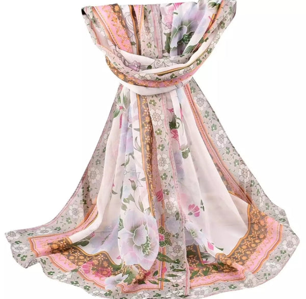 woman printed soft chiffon shawl.