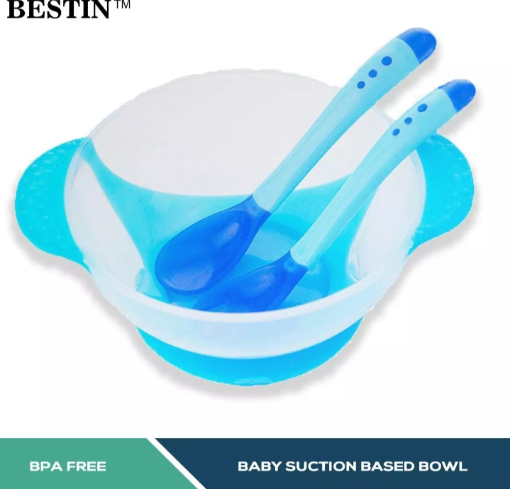 Baby Bowl set with temperature sensing spoon and fork with section cup.