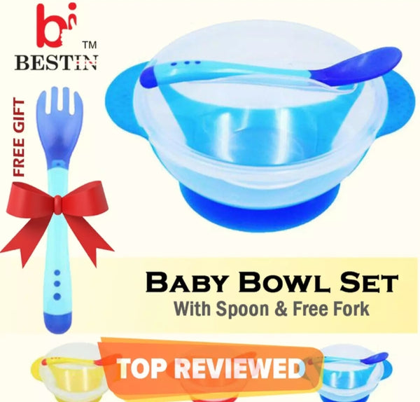 Baby Bowl set with temperature sensing spoon and fork with section cup.