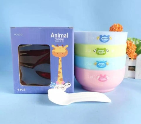 8 piece of Animals paradise cartoon 4 bowls and 4 spoon