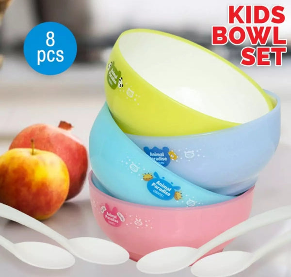 8 piece of Animals paradise cartoon 4 bowls and 4 spoon