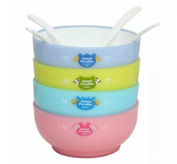 8 piece of Animals paradise cartoon 4 bowls and 4 spoon