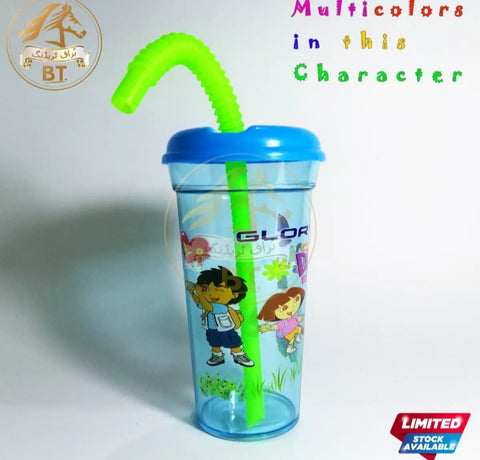 Crystal glass with straw water cup cold drink cup for kids 360ml.
