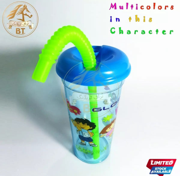 Crystal glass with straw water cup cold drink cup for kids 360ml.