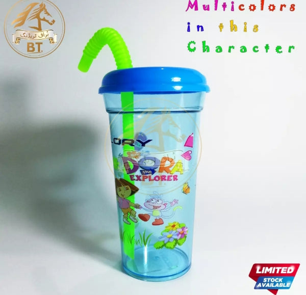 Crystal glass with straw water cup cold drink cup for kids 360ml.