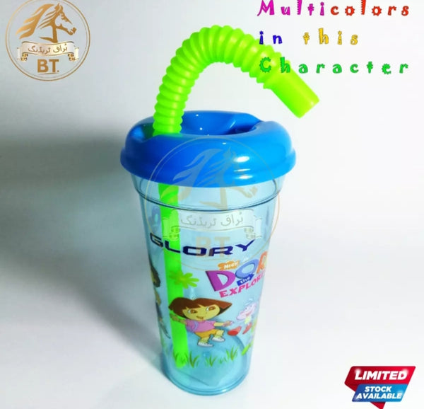 Crystal glass with straw water cup cold drink cup for kids 360ml.