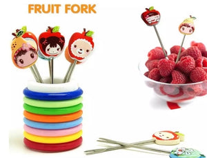 Colorful fruit shape stainless steel 8 pcs fruit fork set.