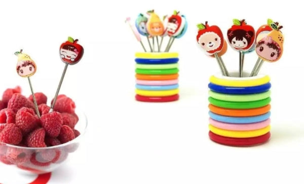 Colorful fruit shape stainless steel 8 pcs fruit fork set.