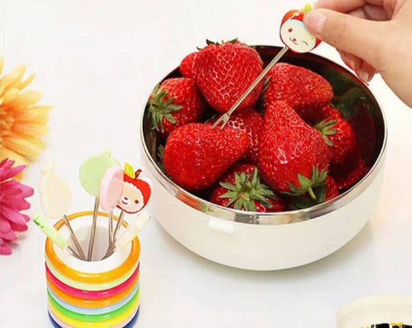 Colorful fruit shape stainless steel 8 pcs fruit fork set.