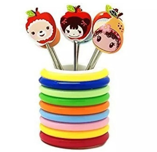 Colorful fruit shape stainless steel 8 pcs fruit fork set.
