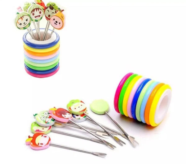 Colorful fruit shape stainless steel 8 pcs fruit fork set.