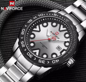 Naviforce Japan quartz stainless steel waterproof watch with box.
