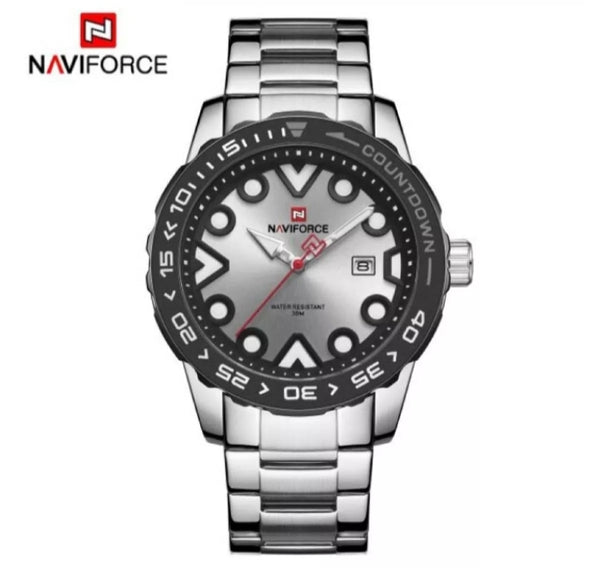 Naviforce Japan quartz stainless steel waterproof watch with box.
