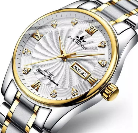 FOURRON Quartz watch stainless steel waterproof clock for Man.