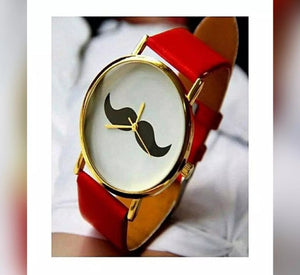 Mustache Red leather strap watch.