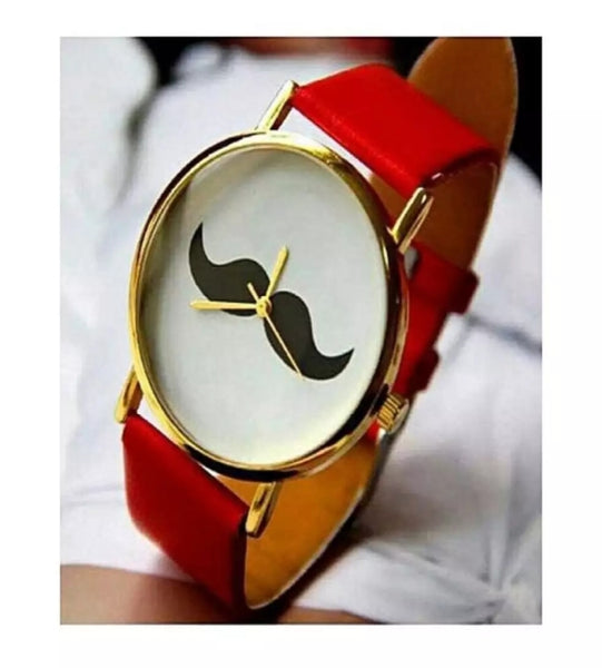 Mustache Red leather strap watch.