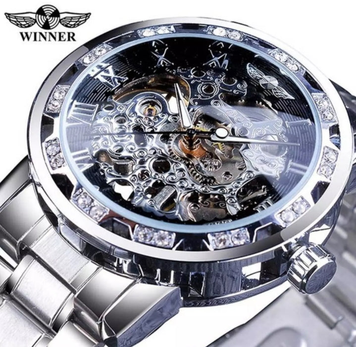 Winner Man watch hollow belt with steel balt, stainless steel watch.