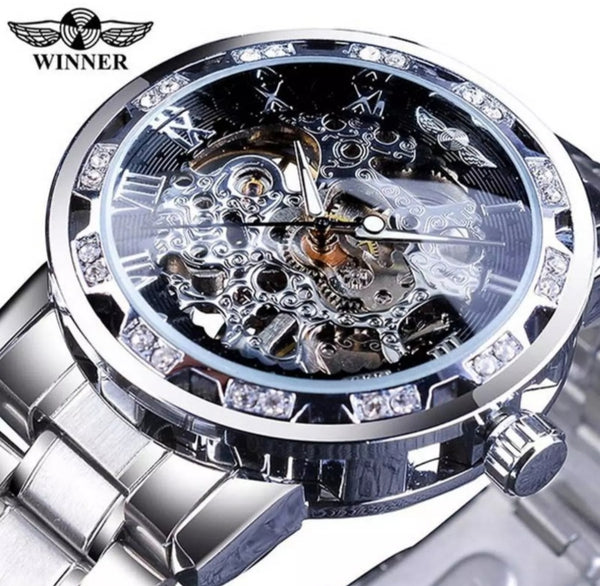 Winner Man watch hollow belt with steel balt, stainless steel watch.