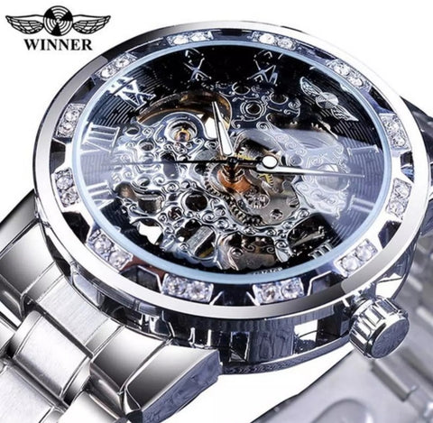 Winner Man watch hollow belt with steel balt, stainless steel watch.