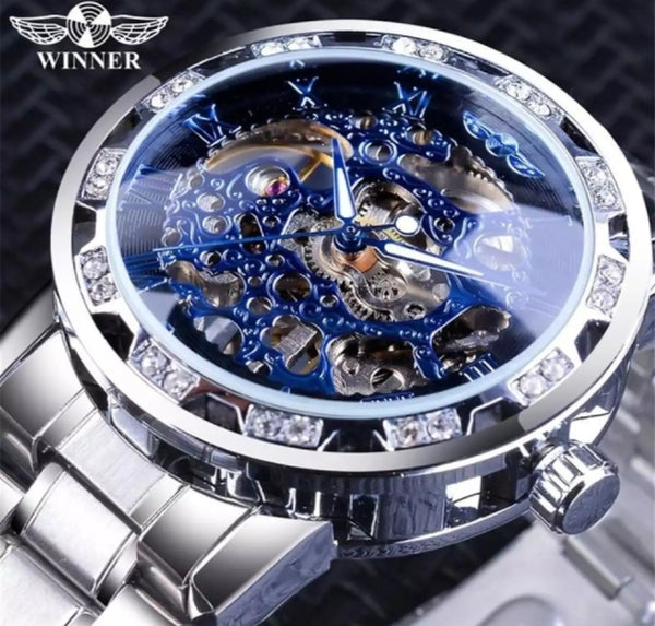 Winner Man watch hollow belt with steel balt, stainless steel watch.