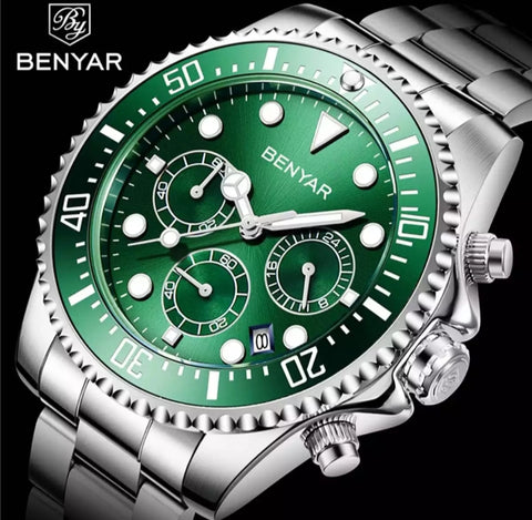 BENYAR Luxury chronograph full steel watch with box.