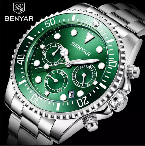 BENYAR Luxury chronograph full steel watch with box.