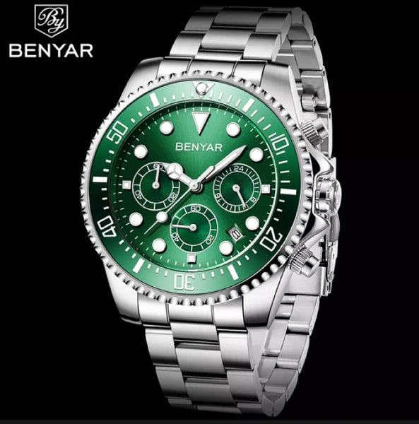 BENYAR Luxury chronograph full steel watch with box.