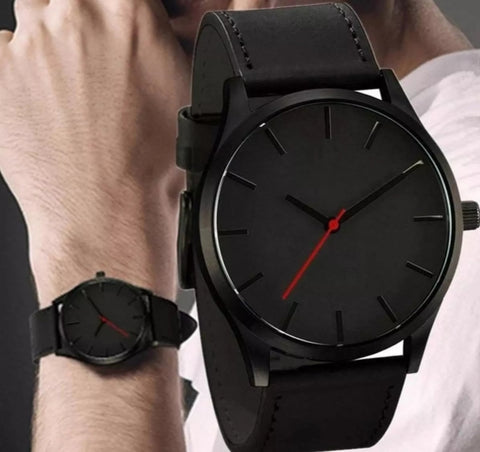 Black stainless steel leather wrist watch.
