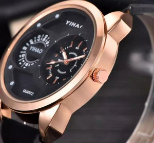 YEHAO y20 Dua analog casual watch with leather strap.