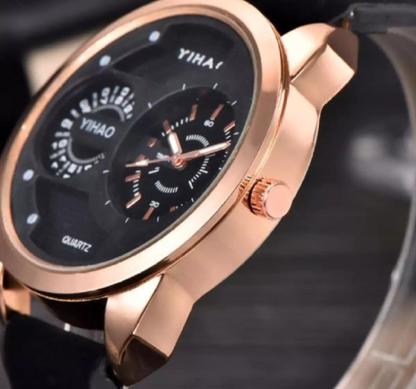 YEHAO y20 Dua analog casual watch with leather strap.