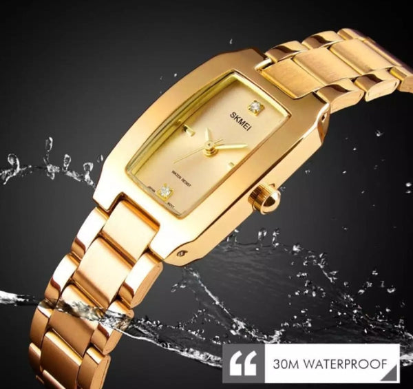 Skmei new woman fashion watches quartz waterproof watch with stainless steel.